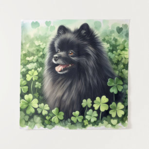 Tapete De Parede Dia de São Patrício de Aquarela Pomerano Preto