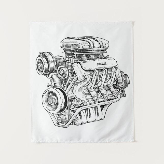 Tapete De Parede Diagrama Blueprint de Blocos do Mecanismo de Vinta (Frente)