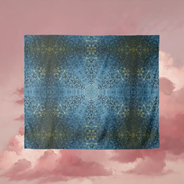 Tapete De Parede Digital Mandala Blue e Amarelo (Blue and Yellow Digital Paint Mandala Tapestry By Wormhole Orbital)