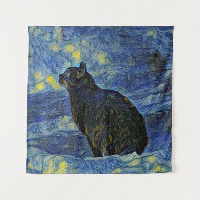 Tapete De Parede Digital painting Shambhala cat in Vincent Van Gogh (Frente)