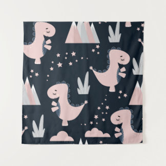 Tapete De Parede dinossauros cor-de-rosa, fundo escuro, fofo