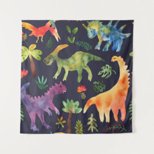 Tapete De Parede Dinossauros Florais: Design de Tecido de de Aquare