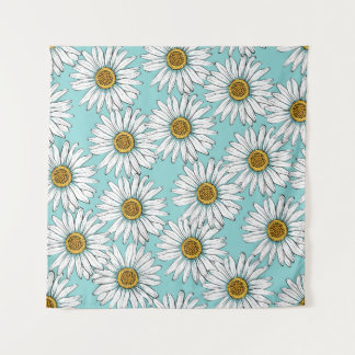 Tapete De Parede Disies White Flowers em Blue Vintage Pat Sem Costu