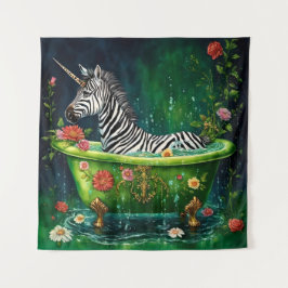Tapete De Parede Diversão do Unicórnio Zebra em uma Banheira