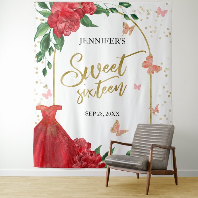 Tapete De Parede Doce 16 Butterflys Emerald Red Gown (In Situ)