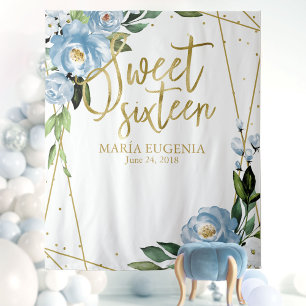 Tapete De Parede Doce 16 Folha Dourada Floral Azul Empoeirado Fundo