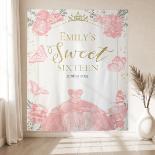 Tapete De Parede Doce Dezesseis Backdrop Borboleta Rosa Vestido Ros