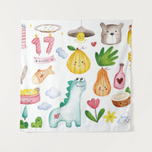 Tapete De Parede Dodótulos kawaii aquarela isolados em fundo branc