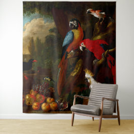 Tapete De Parede Dois Macaws uma Cockatoa e um Jay com Fruta