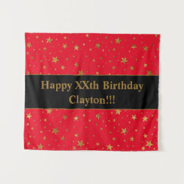 Tapete De Parede Douradas estrelas com mensagem no aniversário verm