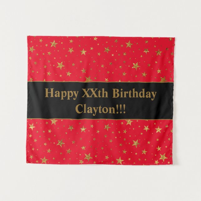 Tapete De Parede Douradas estrelas com mensagem no aniversário verm (Frente (Horizontal))