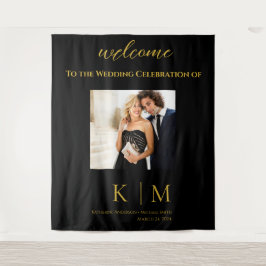 Tapete De Parede Dourado-Monograma-Foto-Casamento- Preto e 