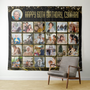 Tapete De Parede Dourado Multi-Fotografias com Banner de Aniversári