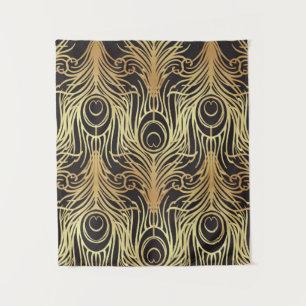 Tapete De Parede Dourado,negro,pavão,art nouveau,padrão vintage,