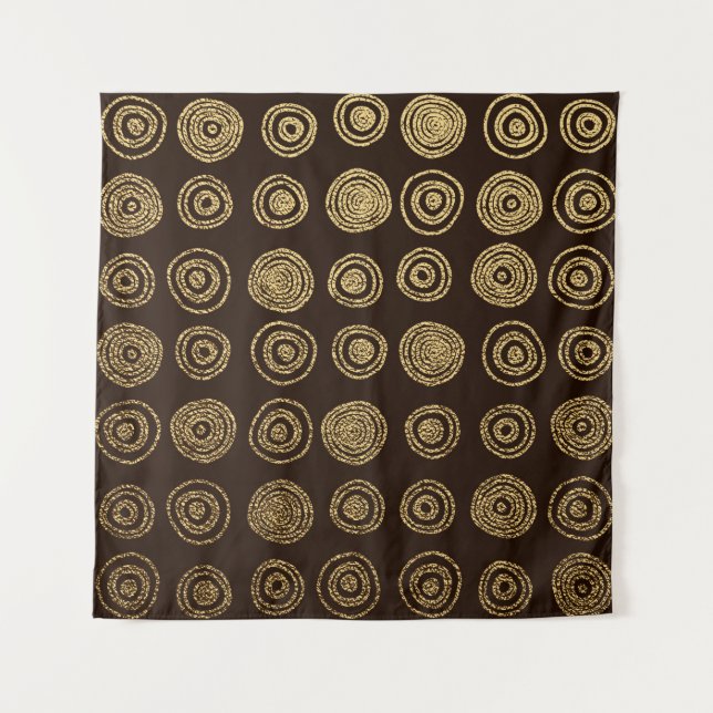 Tapete De Parede Dourado Ouro, desenho manual com círculos. Abst (Frente)