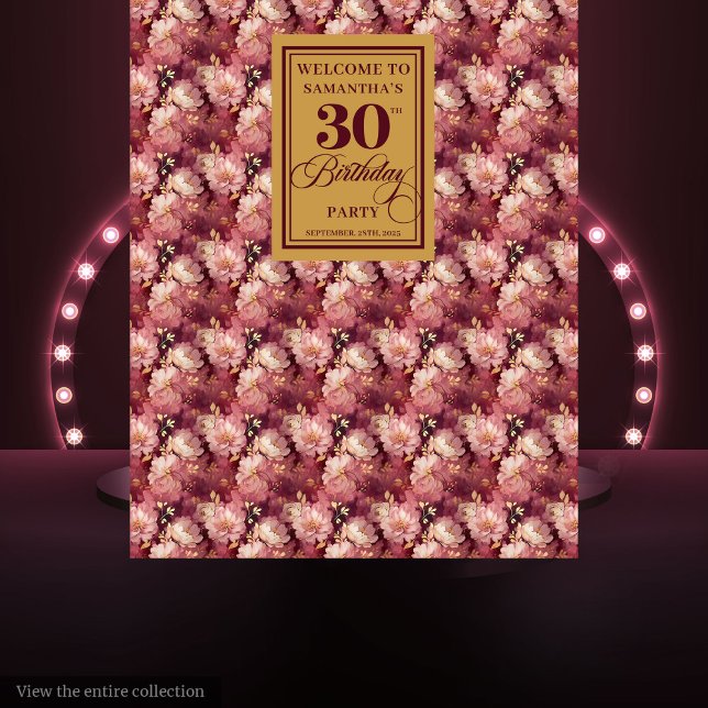 Tapete De Parede Dourado Partido aniversário de 30 anos do Blush Bu (Lovely Burgundy Blush Gold 30th Birthday Party Tapestry )