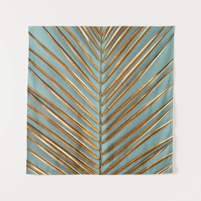 Tapete De Parede Dourado Pintado Padrão de Palma Tropical (Frente)