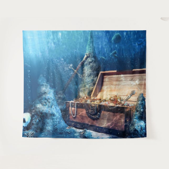 Tapete De Parede Dourado tesouro do crânio pirata (Frente (Horizontal))