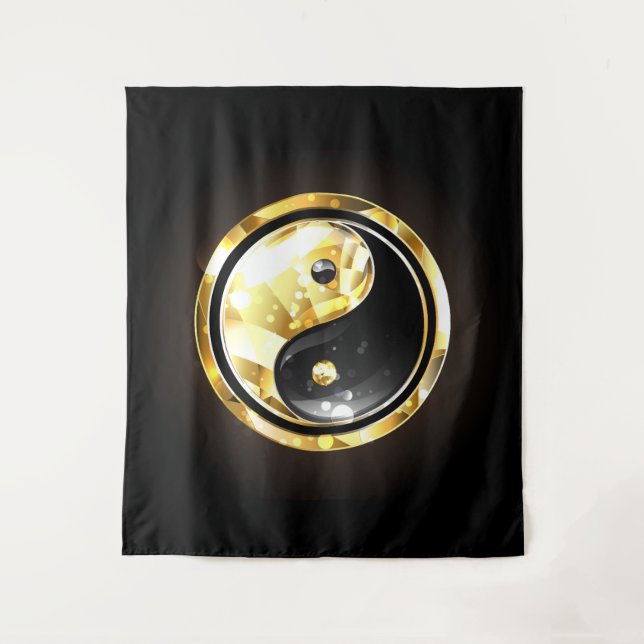 Tapete De Parede Dourado Yin Yang a preto (Frente)