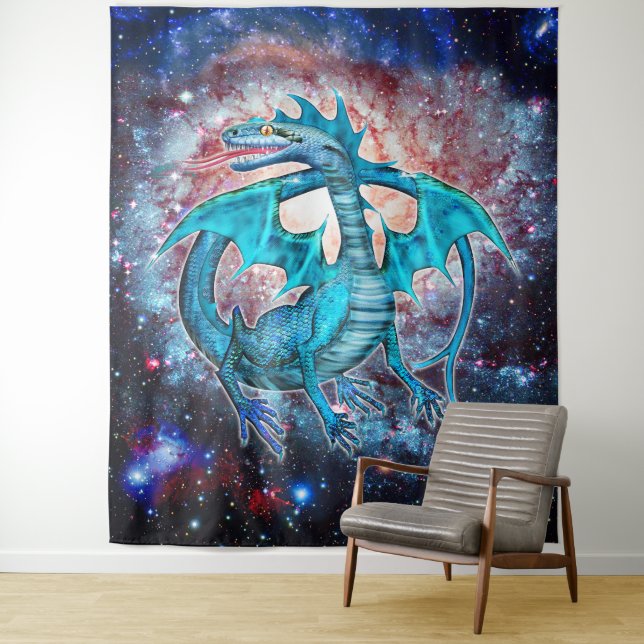 Tapete De Parede Dragão Cósmico Turquesa (In Situ)