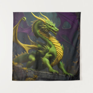 Tapete De Parede Dragão Verde e Amarelo