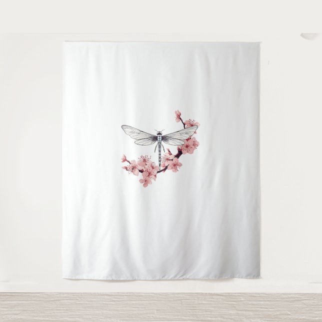 Tapete De Parede Dragonfly Cherry Blossom Art Dragonflies T-Shirt_3 (Frente)