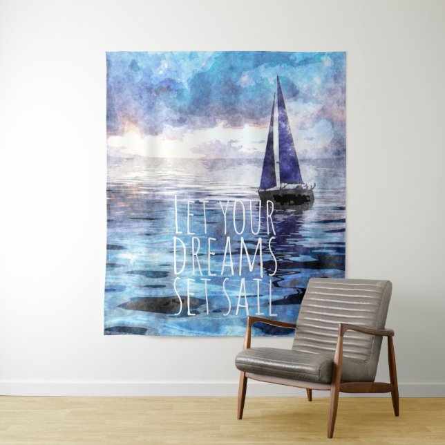 Tapete De Parede Dream Sail Inspirational Quote Ocean Blue Sunset (In Situ)