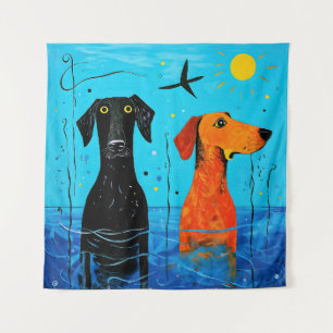 Tapete De Parede "Duo Aquático de Alegria" - Cães Coloridos Surreai