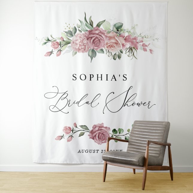 Tapete De Parede Dusty Pink Floral Bridal Shower (In Situ)