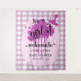 Tapete De Parede É uma garota! Chá de fraldas Roxo Gingham