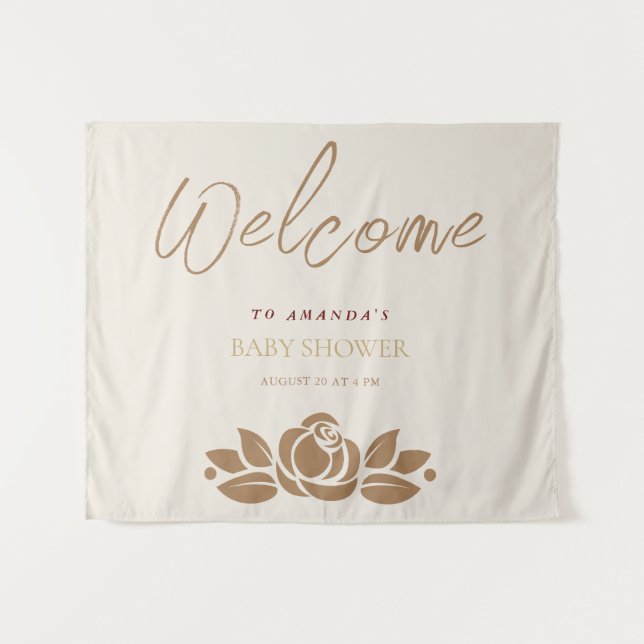 Tapete De Parede É uma Menina Chuveiro de Bebê Floral Dourado Branc (Frente (Horizontal))