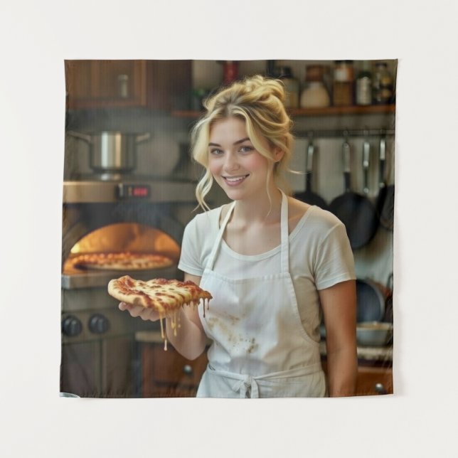 Tapete De Parede Eating Pizza Photo Personalize Customize (Frente)