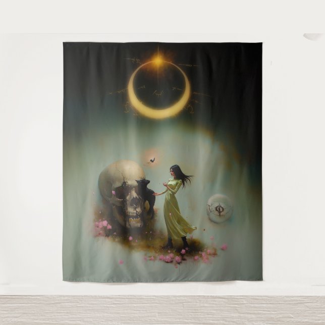 Tapete De Parede Eclipse Priestess Moon oculta Dark Witchy AI Art (Frente)