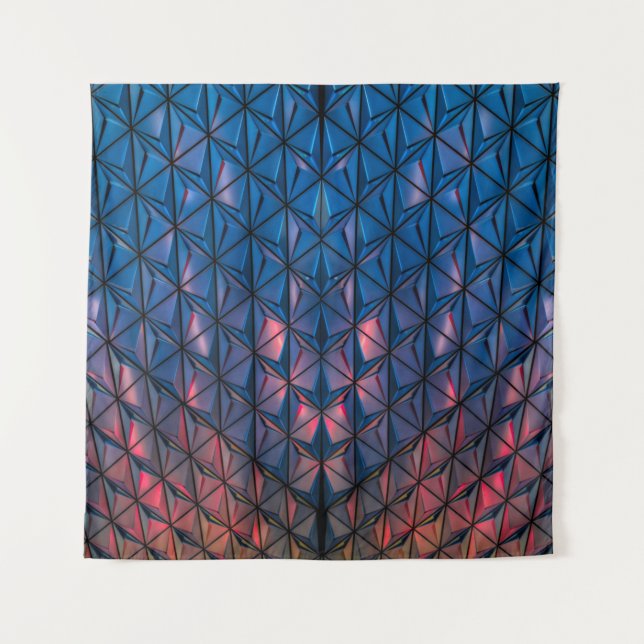 TAPETE DE PAREDE EDIFÍCIO CUBISTA AZUL E VERMELHO (Frente)