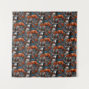 Tapete De Parede Eerie Cat Skulls Halloween