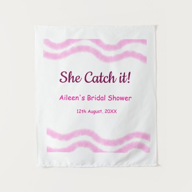 Tapete De Parede Ela pega linhas espiral rosa em aquarela casamento (Frente)