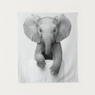 Tapete De Parede Elefante Bebê Minimalista Espiando por Cima do Pap