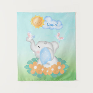 Tapete De Parede Elefante de Bebê Bonito com flores de laranja Tape