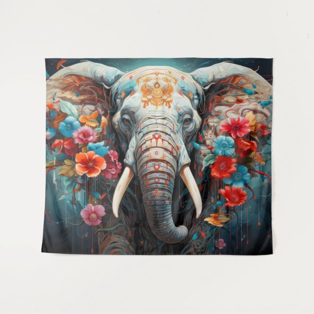 Tapete De Parede Elefante e Flores (Frente (Horizontal))