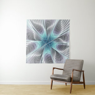 Tapete De Parede Elegance Modern Blue Cinza White Fractal Art Flowe