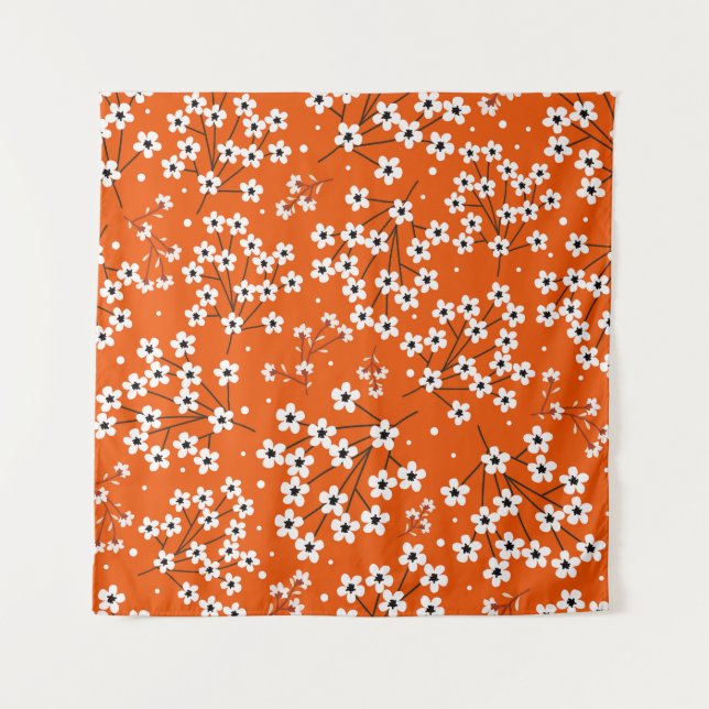 Tapete De Parede Elegância Asiática: Impressão Vermelho Floral Sem  (Frente)