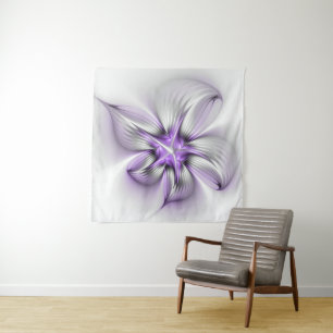Tapete De Parede Elegância Floral Arte Fractal Violeta Abstrata Mod