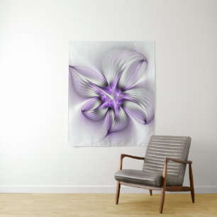 Tapete De Parede Elegância Floral Arte Fractal Violeta Abstrata Mod