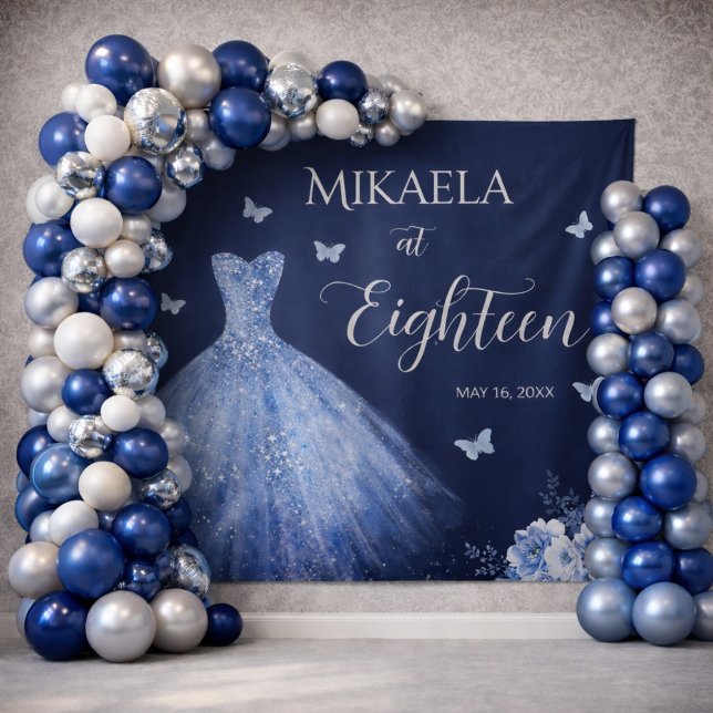Tapete De Parede Elegant Blue 18th Birthday Backdrop Tapestry (Criador carregado)