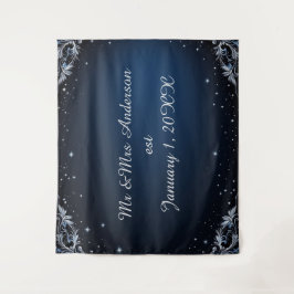 Tapete De Parede Elegant Blue and Silver Wedding Photo Backdrop