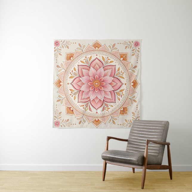 Tapete De Parede Elegant Boho Wall Tapestry 57in Square Design (In Situ)