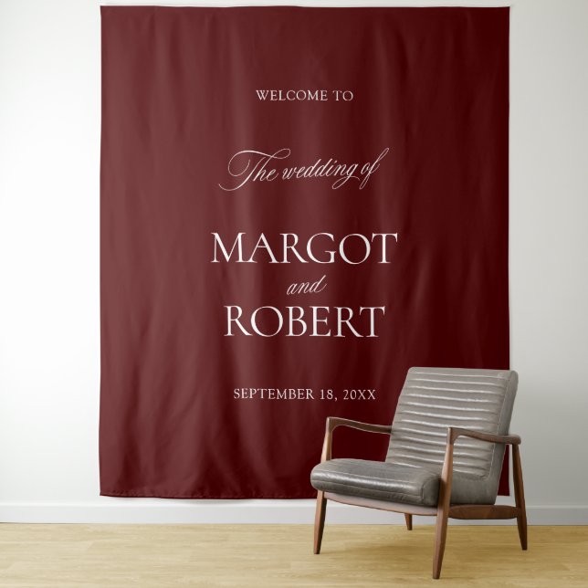 Tapete De Parede Elegant Burgundy Wedding Backdrops Banner (In Situ)