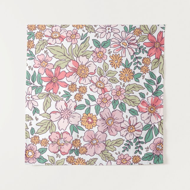 Tapete De Parede Elegant floral pattern in small hand draw flower.  (Frente)