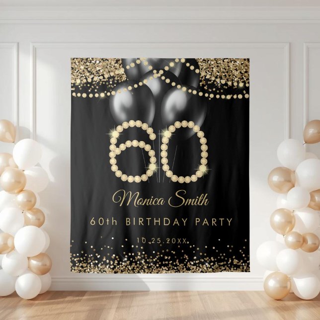 Tapete De Parede Elegant Gold Diamonds 60th Birthday Party Backdrop (Elegant Gold 60th Birthday party Backdrop)