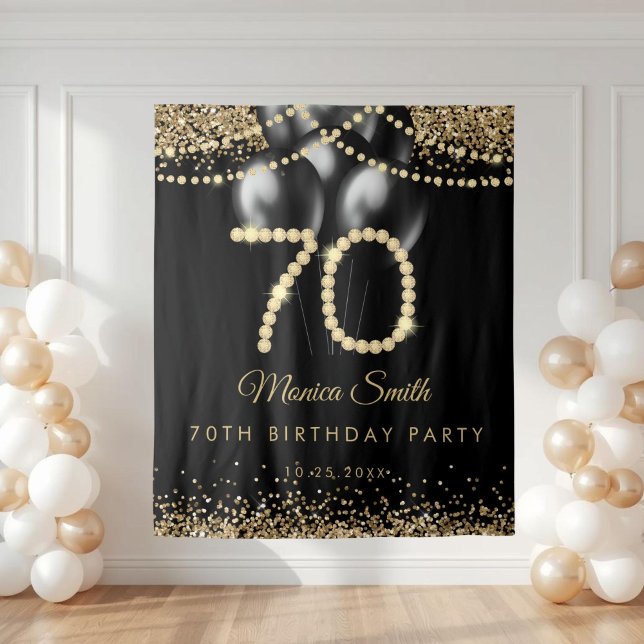Tapete De Parede Elegant Gold Diamonds 70th Birthday Party Backdrop (Gold Diamonds 70th Birthday Party Backdrop)